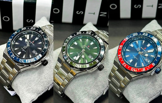 Naviforce GMT Day & Date Men's Watch – Stainless Steel, Quartz